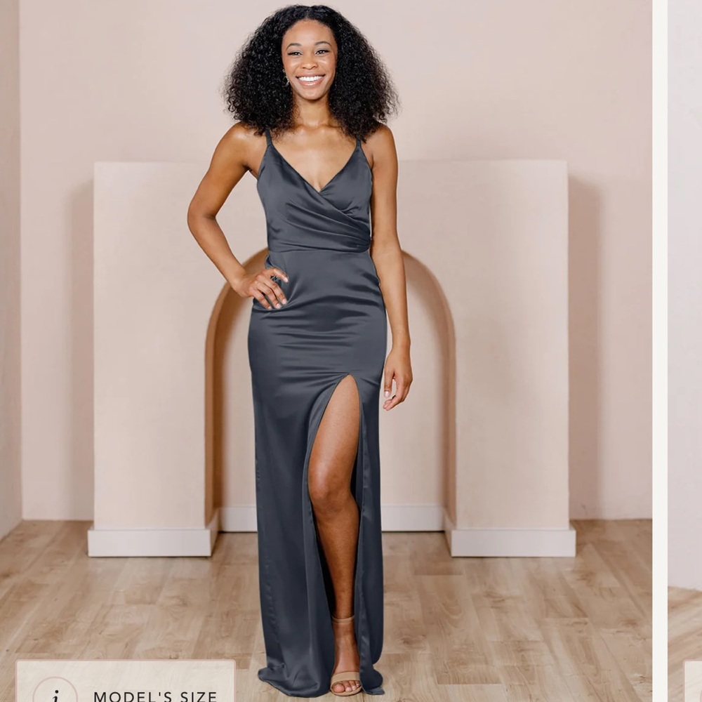 Revelry Rava bridesmaids dress in black satin. Size 8. NO ALTERATIONS done